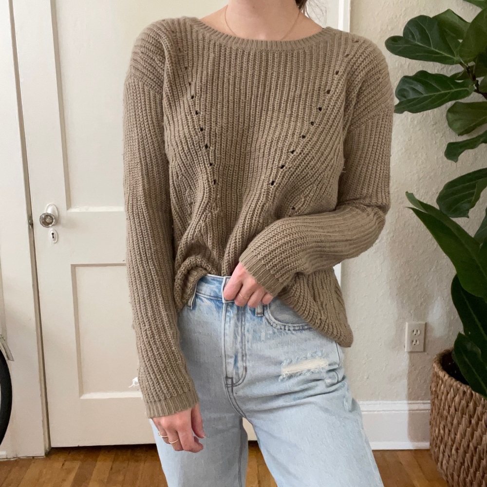 Taupe Sweater with knit detailing